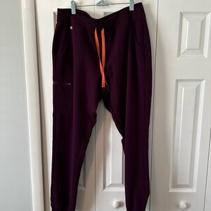 Figs Women's Purple Jogger Scrubs with Orange Drawstring